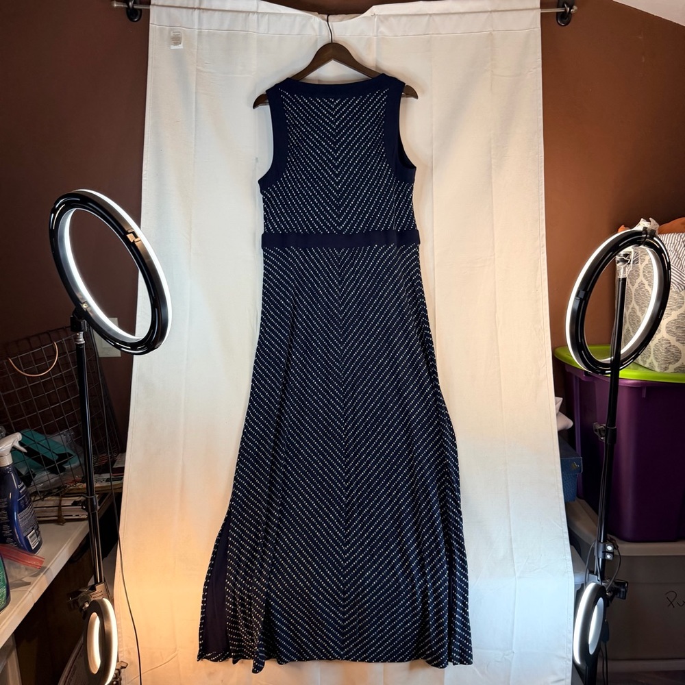 LANDS’ END Women’s Size XL Dress Maxi Length Polka Dot Stretch Side Slits - Picture 12 of 16